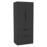 URBNLIVING Minimalistisches Schlafzimmer mit 2 Türen, 2 Schubladen, Kleiderschrank, Aufbewahrung und Kleiderstange, moderne Möbel mit Kleiderablage für Zuhause, Organizer-Einheit, 179 cm H x 74 cm B x