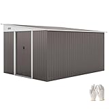 Outsunny Verzinkter Stahl Gerätehaus 19,4m³ 280x345x201cm Geräteschuppen mit Pultdach Schiebetür wetterfest Gartenhaus Outdoor Garten Schuppen Schrank für Hinterhof Außenbereich Anthrazit, Grau