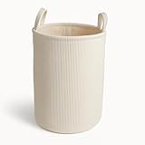 Wäschesammler 44L rund Beige – Faltbarer Wäschesammler groß mit Trageschlaufe – Wäschebox schmal – Wäschekorb Stoff, Wäschekorb faltbar, Wäschetonne & Wäschebehälter für Schmutzwäsche – Laundry Bag
