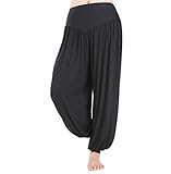 HOEREV Marke Super weiche Modal Spandex Harem Yoga Pilates Hosen, Gr.-3X-Large,Schwarz