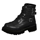 Generisch Lederstiefel Damen Weiter Schaft,Winter Motorradstiefel Schuhe Mit Absatz Für Damen,Große Retro Stiefel Dicke Sohle rutschfest Blockabsatz Kurzstiefel Schnürstiefel