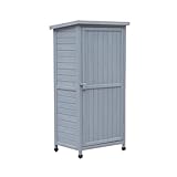 Aufbewahrungsbox Garten Wetterfest Holz mit Tür 69,5 x 52 x 142 cm, Aufbewahrungsschrank Outdoor Asphaltdach 3 Farben Erhältlich(Chrome)