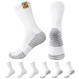 HeySocks Weiße Crew-Socken für Herren, Baumwolle, gepolstert, Sportsocken für Spaziergänge, Wandern, Laufen, 6 Paar, 6 Stück, 3 kariert + 3 graue Streifen, 3-6