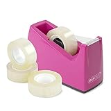 Rapesco 1621 300 Klebebandspender mit 25 mm Kern, 4 Klebebandrollen Enthalten, Pink