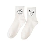 MOGSA Socken Damen Weiß Lustige Frauen Socken Niedlich Cartoon Smiley Gesicht Emoji Strumpf Frühling und Sommer Socken - Weiß, 35-40