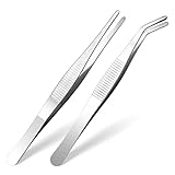 AOZUO 2 Stück 14 cm Gebogene Pinzette, Edelstahl Spitz Rutschfest Lang Stumpf Gerade Universal Abgewinkelte Pinzetten für Elektronik Laborarbeiten Wassertiere