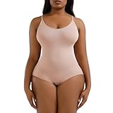 SHCNSJC Shapewear Damen Body Bauchweg Stark Formend Bodysuit für Damen Miederbody mit verstellbarer Schultergürtel,Beige,XL