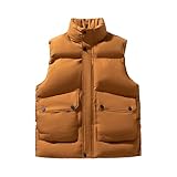 Generisch Puffer Jacke Herren Ärmellos Reißverschluss ；Arbeitsjacke Herren Winter Mit Tasche Einfarbig Stehkragen, Gilet Ohne Kapuze Fashion, Wärmeweste Klassisch - Sportweste Wander Safran 3XL