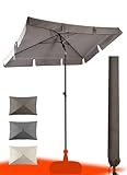 4happy SET Sonnenschirm rechtecktig Balkon mit Sonnenschirmhülle - UV50+ Sonnenschirm 200x125cm balkonschirme eckig – SunnyShade in Taupe, höhenverstellbar, mit Knickfunktion