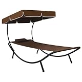 Xichuzi Garten-Sonnenliege mit Sonnendach und Kissen Braun, Gartenliege, Liegestuhl, Sonnenstuhl, Sonneninsel Outdoor, Liegen, Gartenmöbel, Bäderliege, Relaxliege - 48078