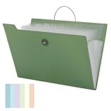 JEFURE Fächermappe A4 mit 12 Fächern, Erweiterbar Ordnungsmappe A4, Dokumentenmappe mit Farbe Etikettes, Tragbare Mappen Ordnersystem, Document Organizer für Büro, Zuhause und Schule (Grün)