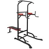 HITIK Power Tower Dip Station mit Klappbar Hantelbank, Ladekapazität bis zu 250KG, Multifunktions Kraftstation Klimmzugstange für Krafttrainingsgeräte für das Heim-Fitnessstudio (184-234cm)