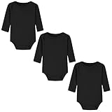BINIDUCKLING Unisex Baby Body Langarm 3er Pack Schwarz 18 Monate