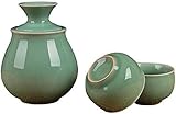 Sake-Becher-Set, Japanisches Sake-Set, 4-teilig, Elegante Seladon-Weingläser mit Geschenkbox, inklusive 1 Sake-Topf und