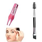 Edelstahl Pinzette mit LED Licht,LED Pinzette mit Augenbrauenbürste,LED-Augenbraue-Pinzette,Haarentfernung Beleuchtete Pinzette,LED Pinzette Augenbrauen für Make-Up,Wimpern, Augenbrauen