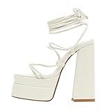 Meaunzyl Damen-Sandalen mit Absatz Elegante Sandalen Braut Hochzeit Slingback Sandalen Knöchelriemen Kleid Sexy Offene Mode Low Heel Open Toe für Party Hochzeit Abendschuhe, Weiß, 41 EU
