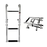 Aioneer Abnehmbare Klappleiter Für Pontonboote, 2,5 Stufen, Heckmontage Mit Gummigriffen, 3,75 Stufen, Tragbare Klappleiter Für Boote-Silver-2+1