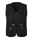 KTWOLEN Herren Outdoor Weste Baumwolle Anglerweste Freizeit Jagd Trekking Wander Angler Camping Safari Weste Ärmellos Jacke mit vielen praktischen Taschen, Schwarz, XXL
