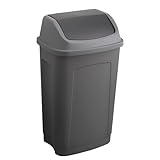 Sundis Swing Abfalleimer mit Schwingdeckel, 50 l, rechteckig, aus recyceltem Kunststoff, Grau und Schwarz, für Küche, Büro, Waschküche, Werkstatt, Garage