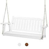 VINGLI Robuste Holzschaukel für Terrasse, 400 kg, 1,2 m, mit verbesserten verstellbaren Ketten, Outdoor-Handschaukel für Garten, Hof, Balkon (weiß)