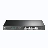 TP-Link TL-SG1218MP 16-Port Gigabit PoE LAN Switch (250 Watt, 16* PoE+ Ports, 2*SFP Ports, Rackmount, IEEE-802.3af/at, Plug-and-Play) Schwarz