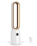 Turmventilator, Rotorlos Ventilator mit Luftreiniger, Turmventilator sehr Leise, 24 Stufen Tower-Ventilator, Oszillierend LED-Anzeige, 12H Timer, Turmventilator mit Fernbedienung für Zuhause (Weiss)