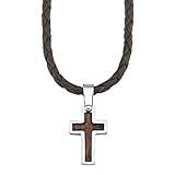 s.Oliver Kette mit Anhänger Edelstahl Holz Jungen Kinder Halsschmuck, 40+3 cm, Braun, Kreuz, Kommt in Schmuck Geschenk Box, 2018841