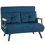 HOMCOM Schlafsofa, Klappbett mit Bettfunktion, Relaxsessel mit Rückenkissen, Polstersofa mit Verstellbarer Rückenlehne, Samtoptik, 102 x 73 x 81 cm, Blau
