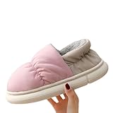 ZSHDTKWB Plüsch Hausschuhe Winter Toast Frauen Hausschuhe Warme Plüsch Baumwolle Indoor Home rutschfeste Dicke Sohle Pelzschuhe Für Paare-rosa-44-45(10 4-10 6inch)