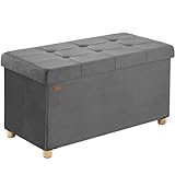 Casaria® Sitzbank mit Stauraum Anthrazit Samt mit Holzfüßen Faltbar Sitzbank 300kg Belastbar 76cm Truhe Wohnzimmer Schlafzimmer Flur Truhenbank Bank
