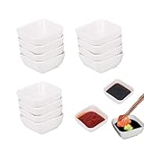 Dip Schüsseln Set,12 Stück Quadratische Saucenschälchen Stapelbar Dip Schälchen Sojasauce Schälchen Sojasosenschale Kleine Servierschalen für Saucen,Dipping,Gewürzen,Früchten,Snack,Sushi(Weiß)