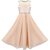 Sunny Fashion Mädchen Kleid Beige Pailletten Hochzeit Brautjungfer Chiffon Formal Party Festzug Gr. 134,Beige,134