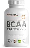 BCAA 1000 Giga Caps - hochdosiert mit 8000mg B.C.A.A. - 300x BCAA-Kapseln mit je 1000 mg B.C.A.A. im optimalen 2:1:1 Verhältnis - Aminosäuren Leucin, Isoleucin & Valin - laborgeprüft, 100% vegan