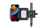VogDUO 3-in-1 kabelloses magnetisches Ladegerät – faltbarer, einziehbarer 15-W-Ladeständer mit echtem Leder, 1,8 m USB-C-Kabel, Nachtlicht für iPhone, MagSafe-Hüllen, AirPods Pro, Apple Watch