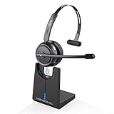 MONODEAL Bluetooth Headset mit Mikrofon, Wireless Kopfhörer mit Stummschalttaste, Geräuschunterdrückung für PC Büro Callcenter Zoom