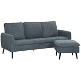 HOMCOM Ecksofa mit Schlaffunktion Sofa mit Fußhocker, 3 Wurfkissen, Eckcouch L-Form Couch für Wohnzimmer, Schlafzimmer 196 x 140 x 88 cm Grau