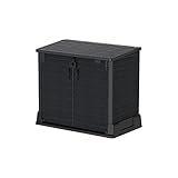 Duramax Cedargrain StoreAway 850L Plastic Garden Storage Shed - Outdoor Storage Bike Shed – Durable & Strong Construction – Ideal for Tools, Bikes, BBQs & 2x 120L Garbage Bins, 130 x 74 x 110 cm, Grey