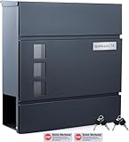 Zedelmaier XXL Personalisiert Briefkasten mit Edelstahl Namensschild Wandbriefkasten Postkasten C4 Briefkästen mit Zeitungsfach inkl. 4 Schlüsseln und Schloss Mailbox Groß Anthrazit 10,5 x 37 x 37