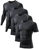 TELALEO 4 Pack Kompressionsshirt Herren Kurzarm/Langarm Funktionsshirt Schnell Trocknend T-Shirts Atmungsaktiv Sport Laufshirt für Fitness Laufen Gym L