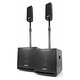 Vonyx VX1000BT PA Lautsprecher Set, Aktiv Musikanlage, 1000 Watt 2X Subwoofer, 2X Topteile, 2X Bi-amp Lautsprecherkabel, für Partys, Gigs und kleine Festivals, schwarz