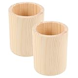 jojofuny 2 Stück Holz Stiftehalter aus Unbehandeltem Kiefernholz Runder Schreibtisch Organizer für Marker Bleistifte und Kosmetikpinsel Selbstgemacht Bemalbarer Holzbehälter für Büro und