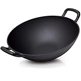 BBQ Nerd Gusseisen Wok Ø 33,5 cm für asiatische Gerichte und mehr - Antihaftpfanne mit exzellenter Wärmeleitung - Wokpfanne für Grill Feuerstelle Herd einschl. Induktion