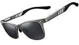 Tolumo Polarisierte Sonnenbrille für Herren und Damen, Al-Mg, Metall, ultraleichter Rahmen, UV400, zum Autofahren, Golf, Angeln, Grauer Rahmen, graue Gläser