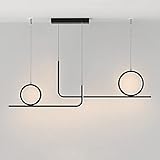 Pendelleuchte, einfache lineare Esszimmerlampe, Lange Hängelampen aus Metall mit Ringdekorationssatz * 2, Moderne 39-W-LED-Atmosphärenlichtleiste, Deckenpendelleuchten für Kücheninseln