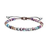 Generisch Damen Yoga Armband, 4mm Edelstein Damen Armbänder Verstellbar Naturstein Armband Kristall Perlen Armband für Frauen Mädchen, 17-29cm (Jaspis(Lila))