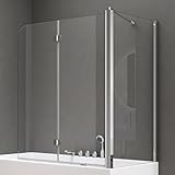 doporro Duschwand für Badewanne 70x120x140cm Badewannenaufsatz Duschabtrennung 6mm ESG-Sicherheitsglas inkl. NANO-Beschichtung Badewannenfaltwand Wandanschlag links/rechts Cortona113