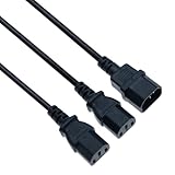 Stromkabel Y-Splitter Verlängerung (1 m) – Kaltgerätekabel UK IEC C14 auf 2x C13 Stromkabel Stecker auf Buchse – kompatibel mit PC, Monitor, Drucker, PDU, USV, Server, Audio – Schwarz