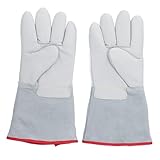 LICAEVEY 1 Paar 14,2-Zoll-Kryogenhandschuhe, 3 Schichten Rindsleder und Kältebeständige Schwammzwischenschicht Zur Verhinderung von Erfrierungen, -260 ℃ Wasserdichte Fl