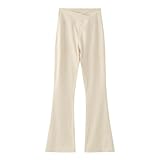 Generisch Bio Kinderkleidung hohe Taille, Schlaghose, Yoga-Bootcut-Hose, einfarbig, durchgehende Schlaghose Mädchen Feinstrumpf Leggings (Beige, 10-12 Years)
