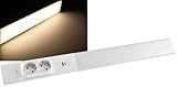 ChiliTec LED Unterbauleuchte 60cm 2 Steckdosen Arusha Küche Unterschrank Lichtleiste Licht Warmweiß USB-A USB-C PD Beleuchtung für Büro Werkstatt Weiß